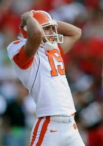 Clemson kicker Richard Jackson (19) reacts after missing a field goal against Maryland during the fourth quarter. (AP Photo/Nick Wass)
